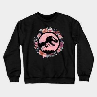 Jurassic Park Flowers - vintgae, retro, dino, dinosaur, gift idea, birthday, christmas, gift for fans,  girls, women, kids, funny, cute, mom, girlish, girly, jurassic world,  clever girl, lover, men,  raptor, trex, baby, blue, Crewneck Sweatshirt